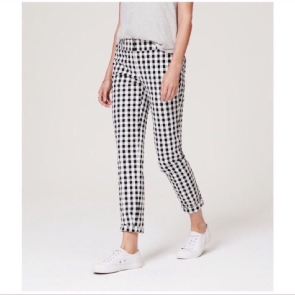 Loft Seersucker Buffalo Check Crop Pants - Picture 3 of 8